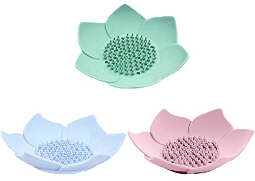 3 Stück Seifenschale, Lotus Seifenschale, Silikon Basis Seifenhalter, Geeignet für Badezimmer, zur Aufbewahrung von Seife(DREI Farben)