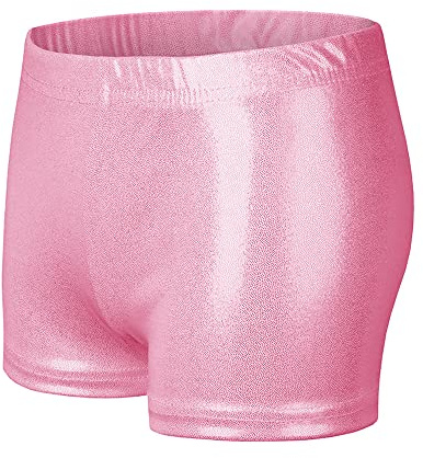 NewL Niños Niña Cintura Elástica Metálico Brillante Pantalones Cortos de Ballet para Deportes Yoga Gimnasia Entrenamiento (Rosa, 11-12 Years)