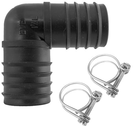 32mm (1.25) Pond Corrugated Flexible Pipe/Hose Elbow Connector +2 x Matching Double Wire Hose Clips