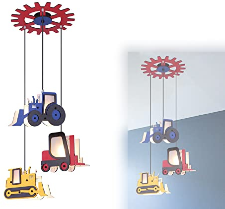 bmf-versand® Kinderlampe Decke Jungen LED - Hängelampe Kinderzimmer Junge - Kinderzimmerlampe Hängend Bunt - Kinderleuchte Inkl. Leuchtmittel - Pendellampe Kinder Bagger Traktor