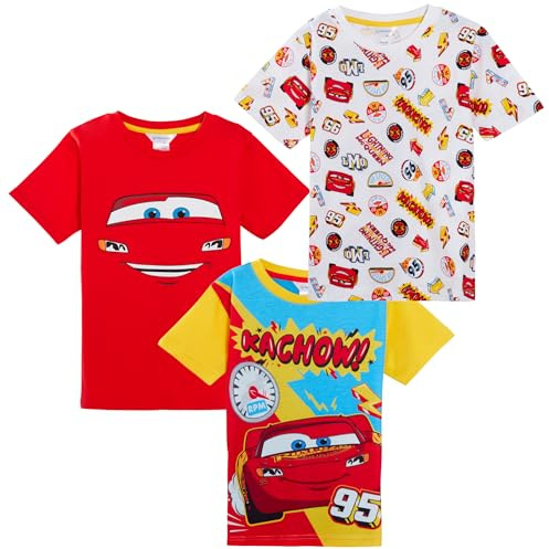 Disney Paquete de 3 Camisetas Cars para niños, Camisetas Cortas de Verano con Rayo Mcqueen