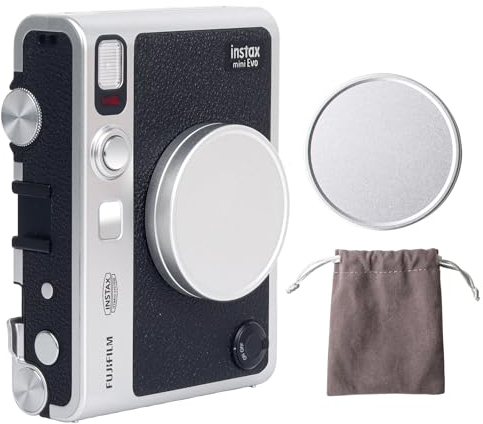 MUZIRI KINOKOO Objektivdeckel für Fuji Instax Mini EVO, Staubdichter Objektivdeckel Zubehör aus Aluminiumlegierung für Instax Mini EVO mit Beflockung innen – Silberfarben