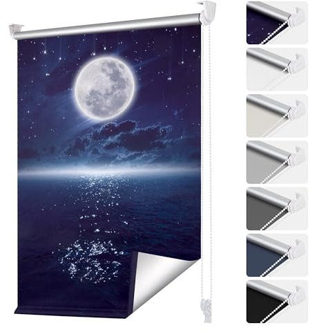 smartdemo Verdunklungsrollo ohne Bohren & mit Bohren, Blau B40 x H130cm (Stoffbreite 40 cm), Klemmrollo Fensterrollo Leuchtsterne und Mond Thermorollo Sonnenchutz, Klemmrollo rollos für Fenster