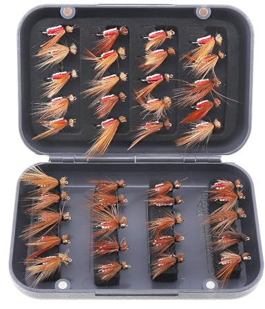 OriGlam 40pcs Fly Fishing Lures Kit With Box, Trout Lure Lifelike Hooks Artificial Bait for Bass Salmon