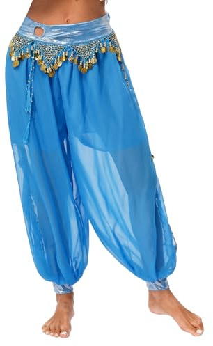 Freebily Womens Belly Dance Pants Baggy Harem Pants Indian Dance Costume Trousers Halloween Cosplay Outfit Sky Blue One Size