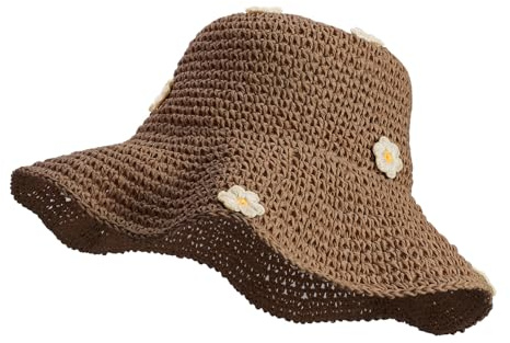 MILAKOO Floppy Seau Chapeau Brodé Marguerite Fleur Paille Parasol Creux Chapeau de PêCheur pour L'ExtéRieur