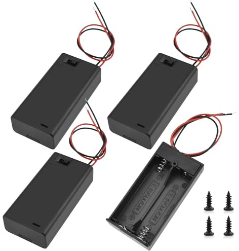 SDTC Tech 2 x 1.5V AA Battery Holder with Wires, 3 Volt Battery Case Box with ON/Off Switch, 3V Battery Holder with Leads and Switch, 4 Packs