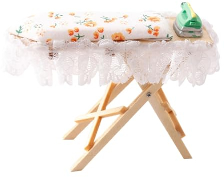 harayaa Dollhouse Miniature Ironing Set Simulation 1 :12 Mini Ironing Board Steam Iron Model Toy for DIY Fairy Garden Ornaments
