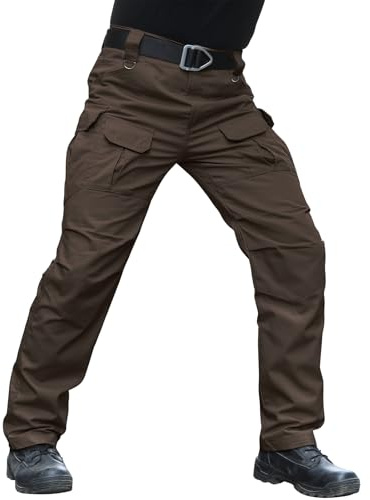 Hiwise Men's Stretch Tactical Pants Water Resistant Ripstop Cargo Pants Outdoor Lightweight EDC Work Hiking Pants (Dark Brown, 40WX34L)
