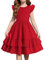 Arshiner Girls Dresses Double Layer Ruffled Sleeves Kids Summer Cotton Festival A Line Swing Dress Casual Round Neck Dresses for Girls 12-13 Years Red
