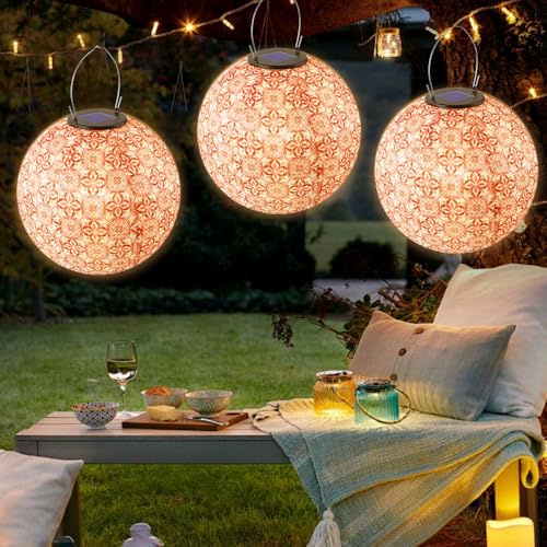 Farolillos Solares Exterior Jardin, Afenau 3 Piezas 25cm Linterna de Jardín de Nylon, Linterna Solar Retro Colgante, Impermeable Solares Linternas para JardíN, BalcóN, Patio