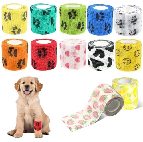 12 Pièces Bandages Auto-adhésifs,Bandage Vétérinaire,Bandage Élastique Auto-adhésif,Pansement Chien Anti Lechage,Pansements Elastique Bandage Animal pour Poignets Cheville.