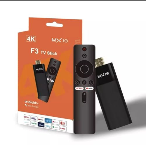 MX10 F3 Clé TV Android 4K avec télécommande vocale | Appareil de streaming Android 13 | 2 Go de RAM 16 Go de ROM | Double WiFi | Bluetooth 5.0 | Netflix, YouTube, Prime, | HDMI Plug & Play