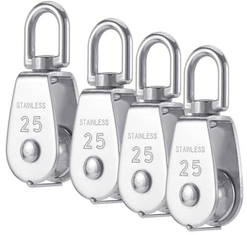 M25 Riemenscheibe Einzelsatz Doppelte 4PCS Umlenkrollen Riemenscheibe für Seil 25mm Edelstahl Flaschenzüge Umlenkrolle klein Flaschenzug Einzelsatz Roller 304 Edelstahl Roller Tragkraft 150kg Silber