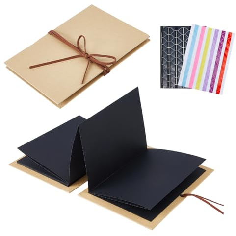 SUPERFINDINGS 2 Pièces de Livre Photo DIY Accordéon Dépliable 21.2x15.2x1.05cm Album Scrapbook Vierge Avec 4 Feuilles d'Autocollants et 2 Bandes Élastiques pour Voyage Famille Noir