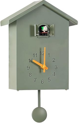 Yeqqzq Cuckoo Clock with Chimer Minimalist Cuckoo Sound Clock | Pendulum Cuckoo Clock Bird House Battery Powered Cuckoo Wall Clock for Wall Art Home Living Room Kitchen Office Decoration