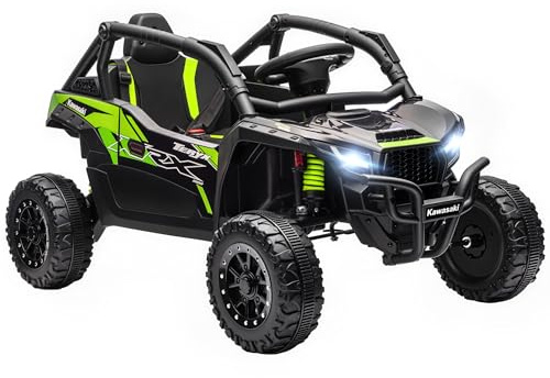 AIYAPLAY Voiture électrique Enfant UTV Kawasaki TERYX KRX 1000, Buggy électrique Enfant 12 V à 2 Moteurs 25 W avec télécommande 2,4 Ghz et Suspension arrière, phares LED, Musique et klaxon, Noir