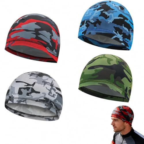 CZAYEFNH Berretto Sottocasco Ciclismo per Uomo e Donna, Set di 4 Pezzi, Design Camouflage, Antivento, Traspirante, per Sport all'Aperto, Corsa, Escursionismo, Bicicletta