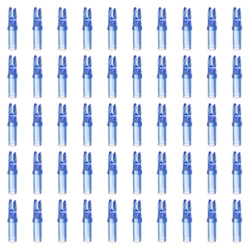 QUARKZMAN Encoches De Flèche en Plastique pour Flèches en Carbone .244/6.2mm pour Arc À Poulie Et Arc Classique Chasse Tir DIY (Bleu Transparent, Lot de 50)