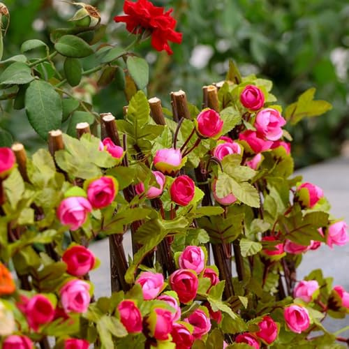Gdfnmogo Decorazione da parete con rose artificiali, staccionata espandibile, per giardino, privacy, recinto telescopico in legno con fiori di seta, per balcone, cortile e decorazione della casa (rosa