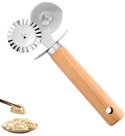 Rotella Tagliapasta Doppia Lama, Rotella Taglia Pasta Fresca in Acciaio Inossidabile con Manico in Legno Utensile da Cucina Professionale per Pasta Biscotti Crosta di Torta
