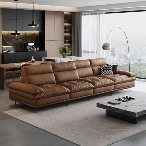 Italiensk lyxig enkel lädersoffa, massiv träram, rymlig och mjuk soffa, modern stor storlek, lämplig för vardagsrum/kontor/lägenhet.