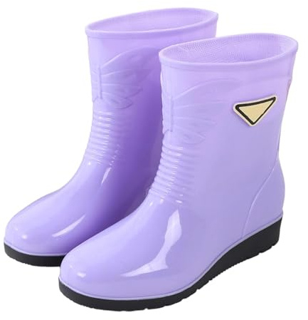 Botas cortas de goma para mujer con suela antideslizante y resistente al agua | Botas de piel de oveja impermeables con superficie lisa, protección contra el clima, adecuado para jardinería, caminar
