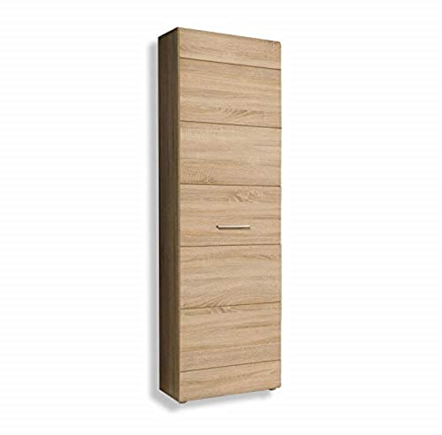 FORTE COMBINO SPEZIAL Schrank 55, Kleiderschrank klein Flurschrank schmal Garderobenschrank 1-türig mit Einlegeboden und Kleiderstange, Holzdekor: Sonoma Eiche, 55 cm breit x 194 cm hoch x 35 cm tief