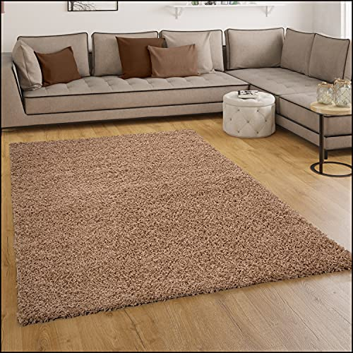 Paco Home Shaggy Hochflor Langflor Teppich Sky Einfarbig in Beige, Grösse:150 cm Quadrat