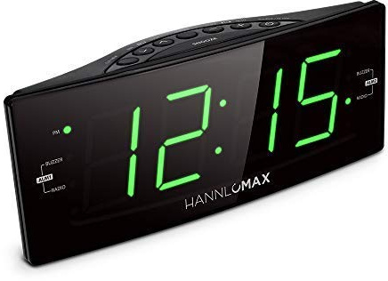 HANNLOMAX HX-112CR Alarm Clock Radio, AM/FM, 1.8” LED Display (Black)