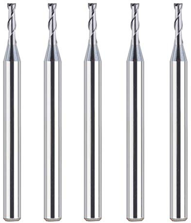 SpeTool 5Pcs 2-Flute Flat Nose Carbide End Mill 1/16 Cutting Dia Upcut Router Bits Cutter 1/8 inch Shank CNC Machine Tools, TiAlN Coated