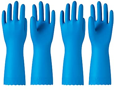 PACIFIC PPE 2 Pairs Reusable Dishwashing Cleaning Gloves with Latex Free, Cotton Lining, Kitchen Gloves, Blue, Large