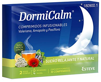 DORMICALM. Complemento alimenticio con valeriana, pasiflora y amapola de california. 30 comprimidos. Relajación y sueño natural.