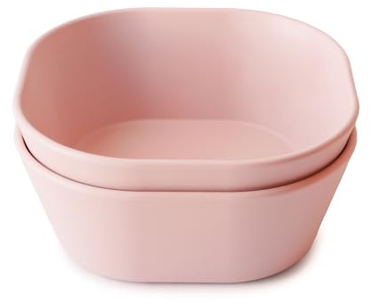 Mushie Dinnerware Bowls for Kids | Tableware Set of 2 Square Bowls | Reusable BPA Free | Dishwasher & Microwave Safe | Made in Denmark (Blush)
