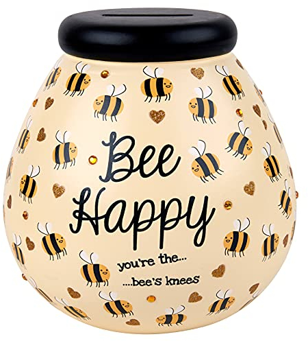 Pot of Dreams Hand Painted Honey Bee Happy Funds Kids Save And Smash Handcrafted Ceramic Money Box | Eco Freindly & Recyclable Piggy Bank | Decorative Gift and Save for New Toys & Video Games