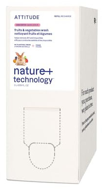 ATTITUDE Recharge Nettoyant Fruits & Légumes, sécurité alimentaire, élimine saletés et résidus, ingrédients véganes et à base de plantes, sans parfum, 2 L