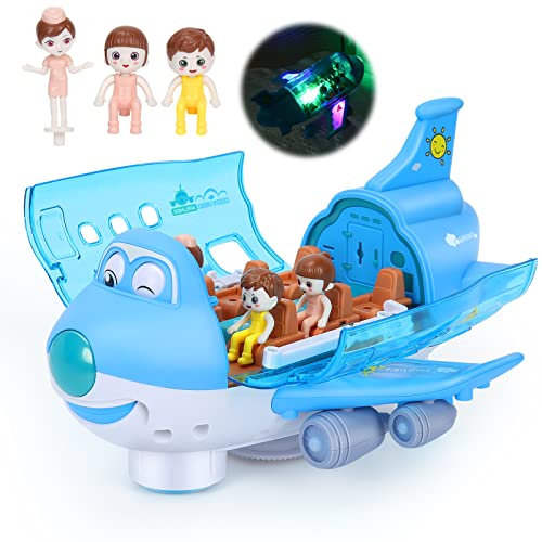 Finetoknow Aeroplane Toys, Electric Toy Plane, Gifts for Boys Girls, Children Stunt Plane Toy with Light & Music Effects, Passenger Airplane Simulation Model 360° Rotating (Blue)