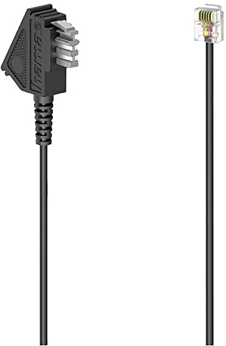 Hama Universal Telefonkabel TAE-F Stecker auf RJ11-Stecker (Westernstecker, Int. Norm 6P4C, für analoge Endgeräte, Rundkabel für Telefondose, Telefon, Router, Modem, 6m) schwarz