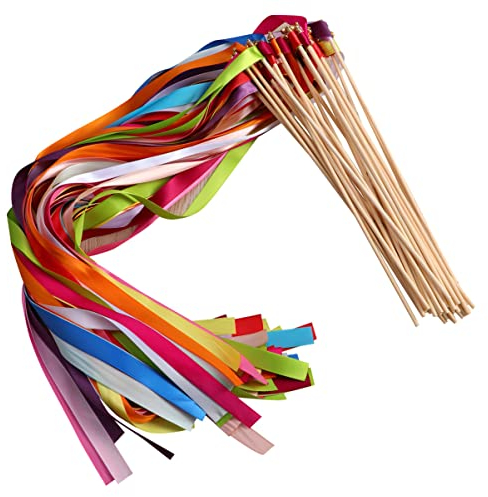 FOMIYES 30 Stücke Tanzband Rhythmische Sportgymnastik Band 3D Turnband Gymnastik Schwungband Regenbogen Gymnastikband mit Stab Tanzen Ribbons Streamer für Erwachsene Kinder Outdoor