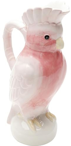 Kare Design Karaffe Exotic Bird, Weiß-Rosa, Handbemalt, Tierisches Design, Exotisch, Wasserkrug, Dekovase, Keramik Dolomit Glasiert, 30x17x11,5 cm (HxBxT)