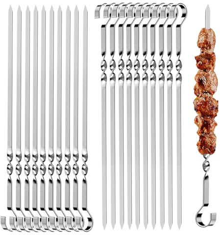 20pcs Brochettes Barbecue Inoxydable,Brochettes Métal Plat,Brochettes Barbecue,Légumes Pics à Brochettes,BBQ Brochettes,Réutilisables Brochettes Kebab pour Brochettes Viande