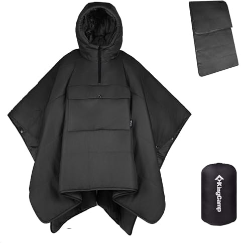 KingCamp Wearable Hoodie Blanket Poncho, Recycled Camping Wearable Sleeping Bag, Ultralight Water-Repellent Warm Outdoor Blankets for Sports, Camping Gifts for Adults Teens Kids