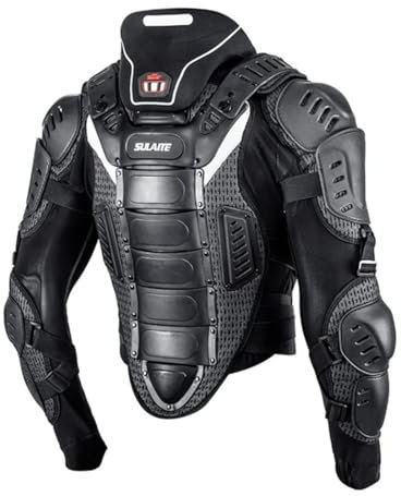 Baymate Motocross Schutzausrüstung Brust Rücken mit Nackenschutz Reitpanzer Protektor Snowboard Motocross Schwarz (Nackenschutz-Set,4XL)