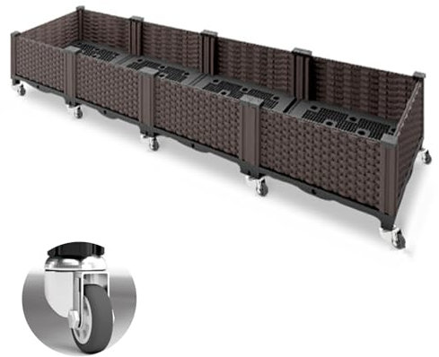 Orto Terrazzo, Orto Rialzato da Esterno, Cassette da Giardino in Plastica, Ruota Universale in Metallo a 360°, for Piante da Giardino, Ortaggi, Erbe e Fiori, Profondità 20 cm