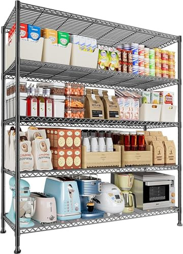 Forthcan 5-tier Storage Shelf Heavy Duty Shelving Unit, 115 x 45 x 180cm Garage Wire Shelving Unit Loads 2000 LBS, Adjustable Metal Industrial Utility Shelf Rack for Kitchen, Pantry, Warehouse