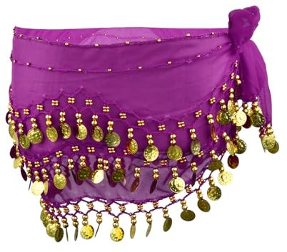 Wisebom Bufanda y Falda de Gasa para Danza del Vientre con Pañuelo Cinturón y Monedas de Oro para Espectáculo