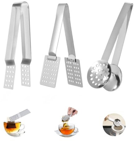 3-pcs Tea Bag Squeezer,Tea Bag Squeezer Tool, Stainless Steel Mini Serving Tong Clips, That Will Remove Tea Bags from Easily，Essential Kitchen Cooking Tools