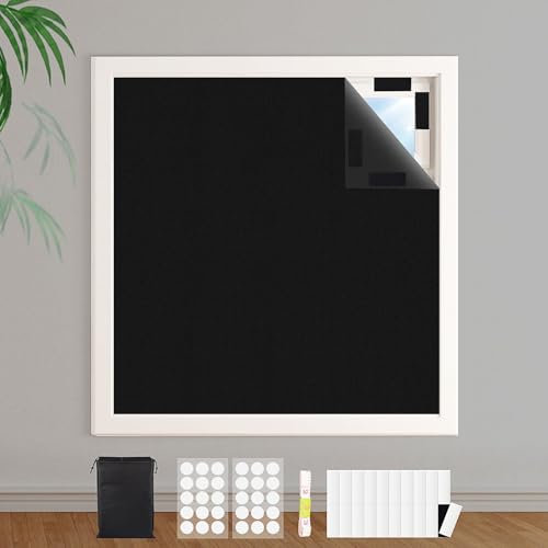 Mezere Temporary Blackout Blinds No Drilling Black Out Blinds Stick On 300x145cm Portable Blackout Blind for Bedroom Nursery Travel,Fits Any Size Shape,30 Round Nano Tapes and Adhesive Tapes