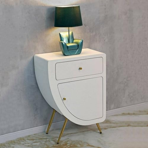 Dmora - Mesita de Noche Bonorva, cómoda Baja, Mesa de Noche, Estante de Cama, Blanco y Dorado, 60 x 32 x 79 cm