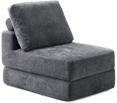 Jamdok 20cm Thick Convertible Folding Sofa Bed,Single Guest Sleeper with Pillow,Freestanding Chair for Living Room,Bedroom,Office,Apartment,Dark Grey (1, Armless)